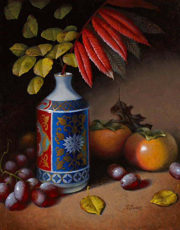 Birch Poster featuring the painting Birch and Sumac with Persimmons by Timothy Jones