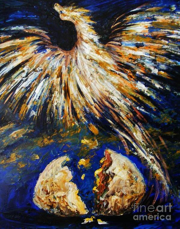 Egg Poster featuring the painting Birth of the Phoenix by Karen Ferrand Carroll