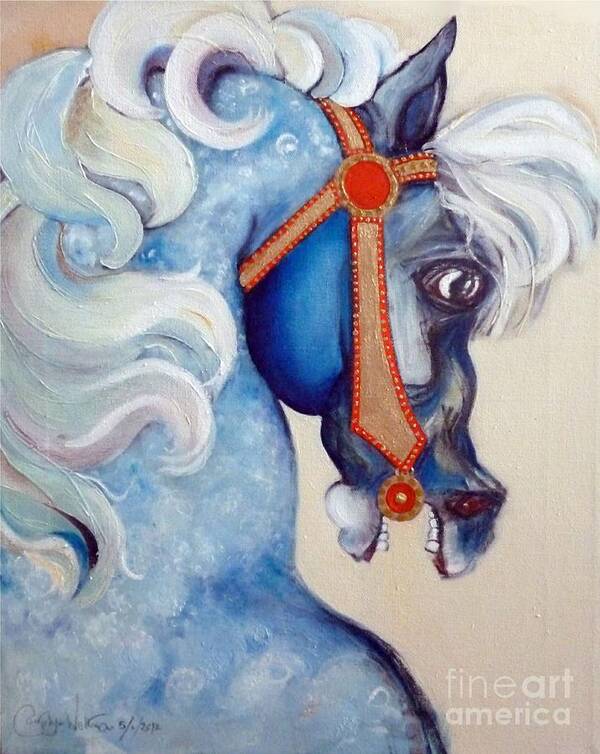 Horse Poster featuring the painting Blue Carousel by Carolyn Weltman