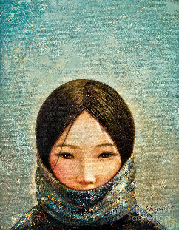 Girl Poster featuring the painting Blue Girl by Shijun Munns