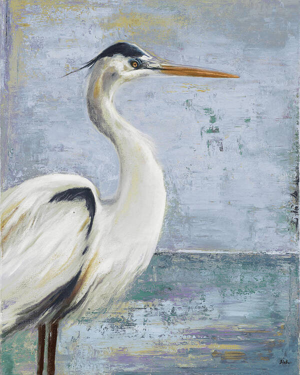 Blue Poster featuring the painting Blue Heron On Blue I by Patricia Pinto
