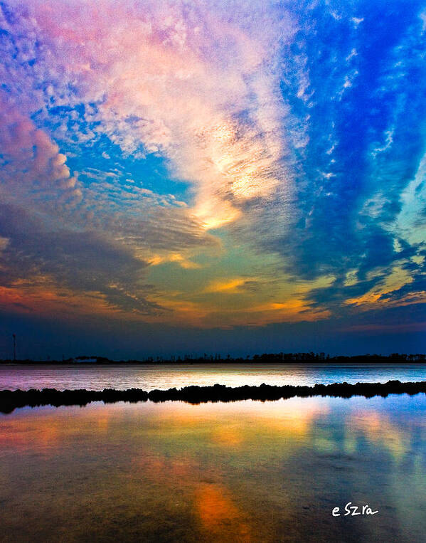 Sunset-bay Poster featuring the photograph Blue Pink Clouds Reflection Lake Landscape Vertical Panorama Art Prints by Eszra Tanner