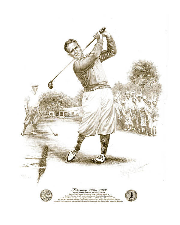 Bobby Jones Poster featuring the drawing Bobby Jones at Sarasota - Sepia by Harry West