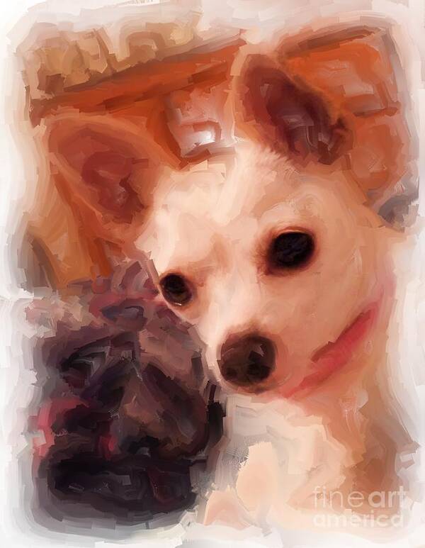Art;dog;puppy;chihuahua;cute;digital Painting;digital Art;unique;one Of A Kind Poster featuring the digital art Bobby McGee 2 by Ruby Cross