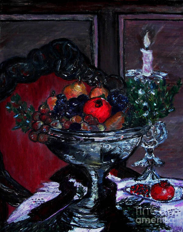 Holiday Fruit Bowl Poster featuring the painting Bowl of Holiday Passion by Helena Bebirian