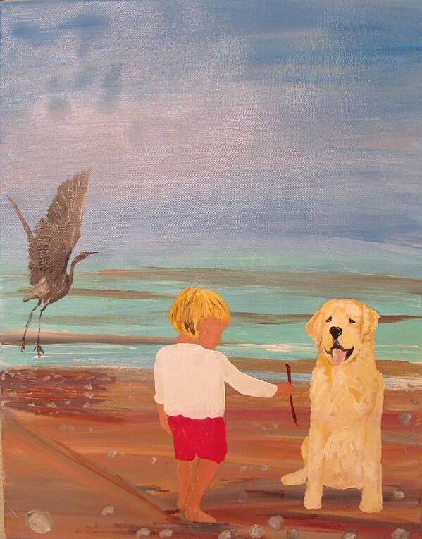 Dog Poster featuring the painting Boy and Dog by Susan Voidets