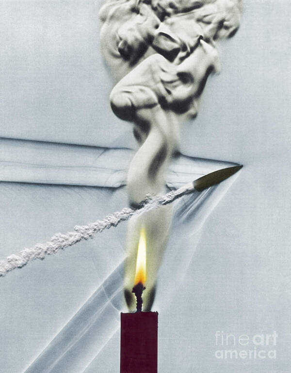 High-speed Photography Poster featuring the photograph Bullet Shot Through Candle Flame by Science Source