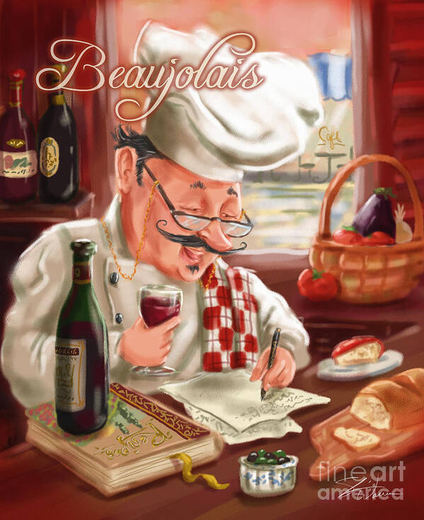 Waiter Poster featuring the mixed media Busy Chef with Beaujolais by Shari Warren