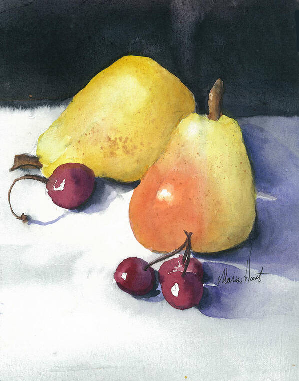 Fruit Poster featuring the painting Cherries and Pears by Maria Hunt