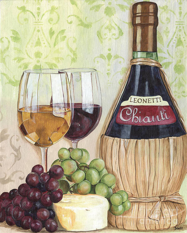 Wine Poster featuring the painting Chianti and Friends by Debbie DeWitt