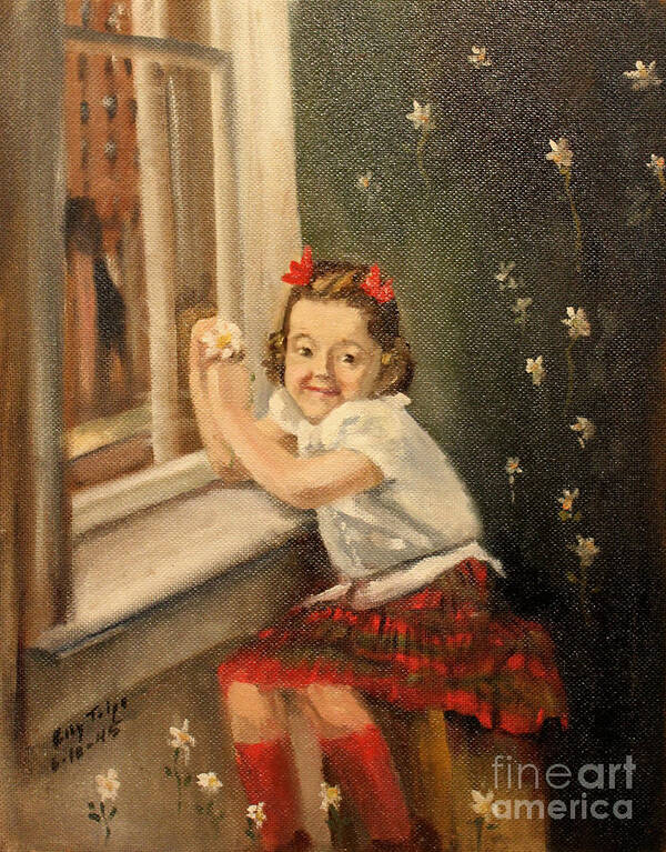 Christine Poster featuring the painting Christine by the Window - 1945 by Art By Tolpo Collection