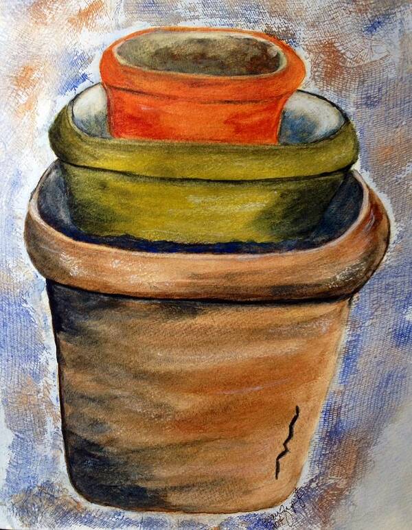 Flower Pots Poster featuring the painting Clay Pots by Joan Zepf