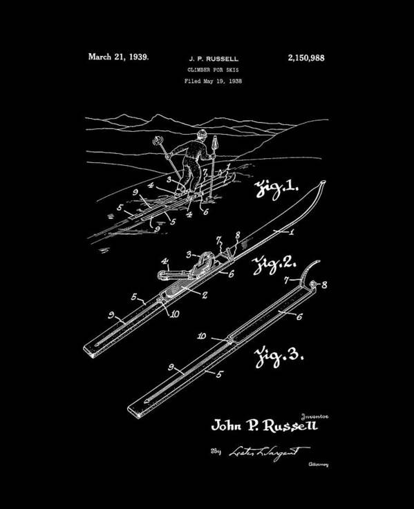 Snow Poster featuring the digital art Climber for Skis 1939 Russell Patent Art by Lesa Fine