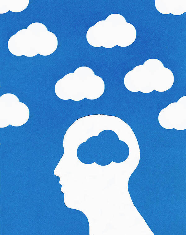 Adult Poster featuring the photograph Cloud Pattern And Mans Head With Blue by Ikon Ikon Images
