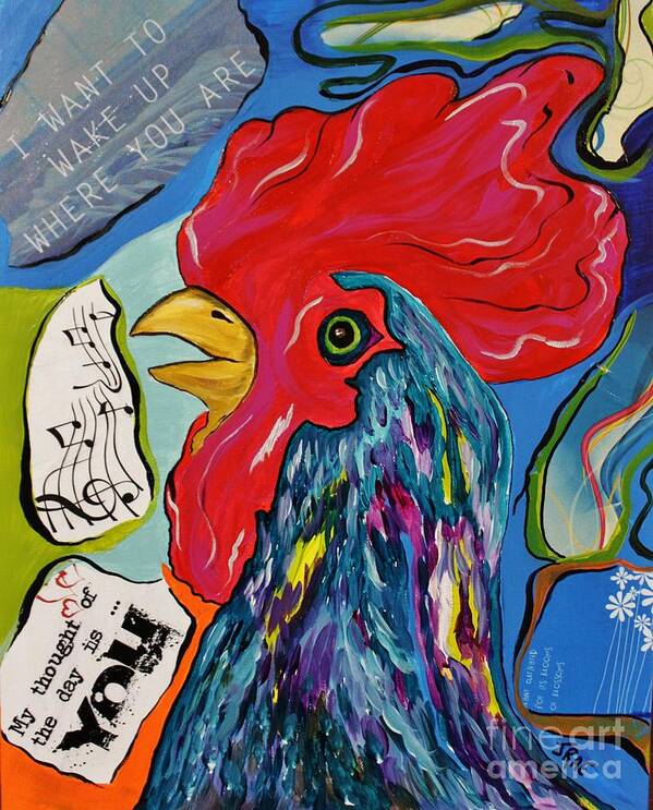 Acrylic Poster featuring the mixed media Cock-A-Doodle-Do by Janice Pariza