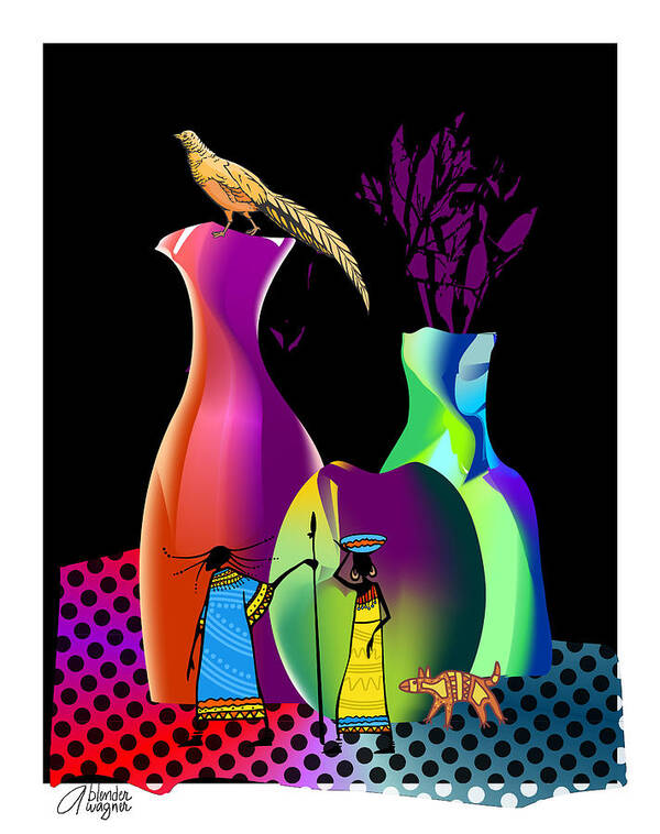 Vase Poster featuring the digital art Colorful Whimsical Stll Life by Arline Wagner