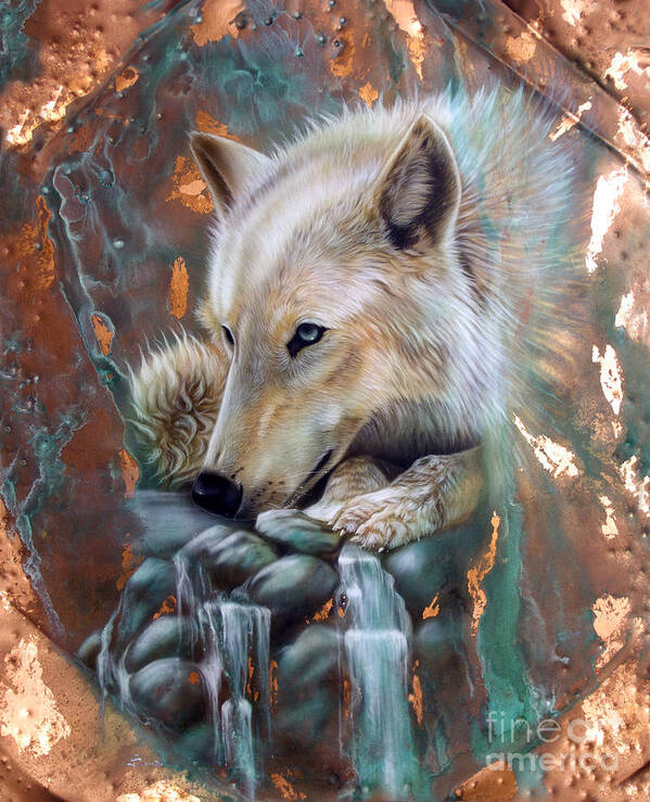 Copper Poster featuring the painting Copper Arctic Wolf by Sandi Baker