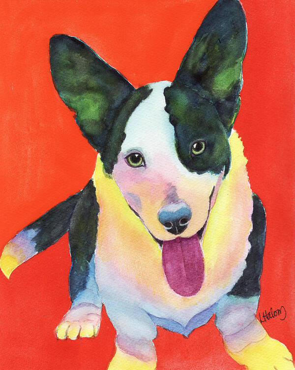 Corgi Poster featuring the painting Corgi by Greg and Linda Halom