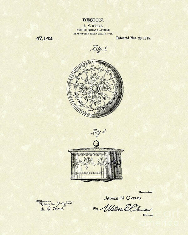 Ovens Poster featuring the drawing Covered Dish 1915 Patent Art by Prior Art Design