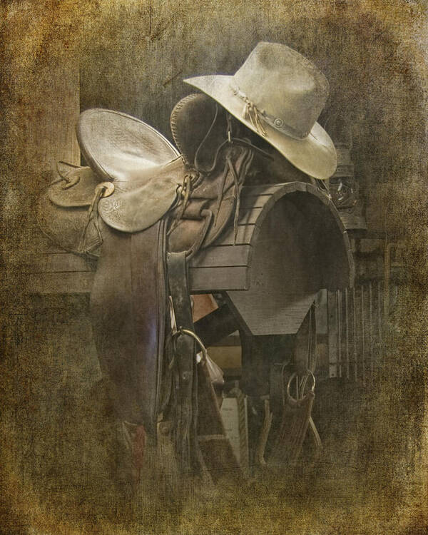 Saddle Poster featuring the photograph Cowboy Hat on Western Horse Saddle by Randall Nyhof