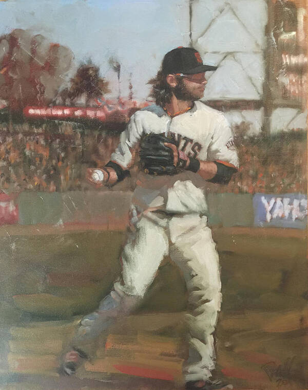 Brandon Crawford Poster featuring the painting Crawford Day Game by Darren Kerr