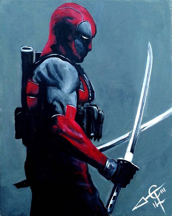 Deadpool Poster featuring the painting Deadpool by Tom Carlton