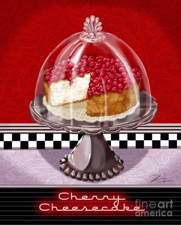 Chocolate Poster featuring the mixed media Diner Desserts - Cherry Cheesecake by Shari Warren