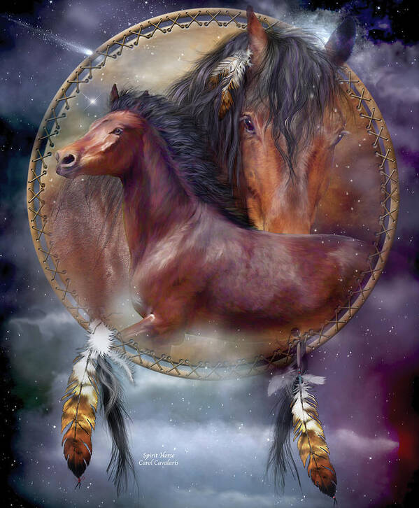 Carol Cavalaris Poster featuring the mixed media Dream Catcher - Spirit Horse by Carol Cavalaris