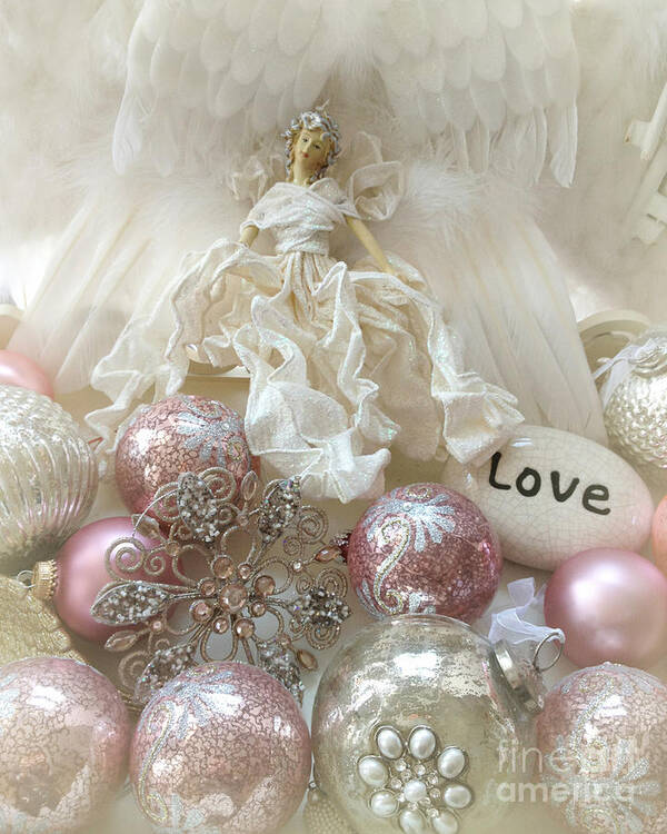 Angel Poster featuring the photograph Dreamy Angel Christmas Holiday Shabby Chic Love Print - Holiday Angel Art Romantic Holiday Ornaments by Kathy Fornal