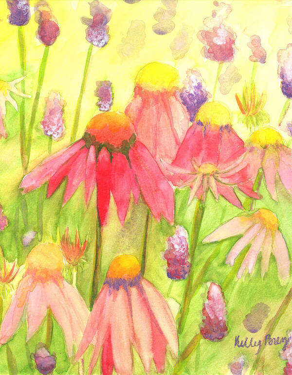 Purple Cone Flower Poster featuring the painting Echinacea by Kelly Perez