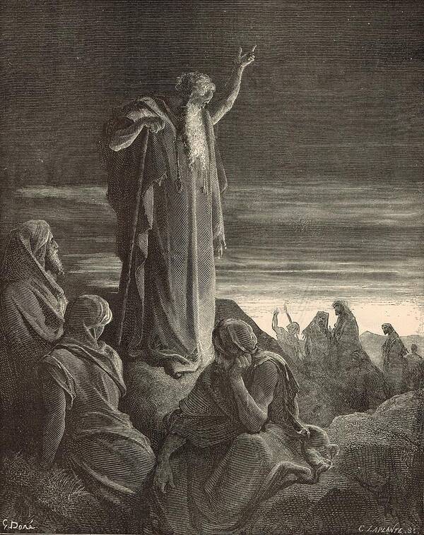 Biblical Poster featuring the drawing Ezekiel Prophesying by Gustave Dore 1890 Engraving by Antique Engravings