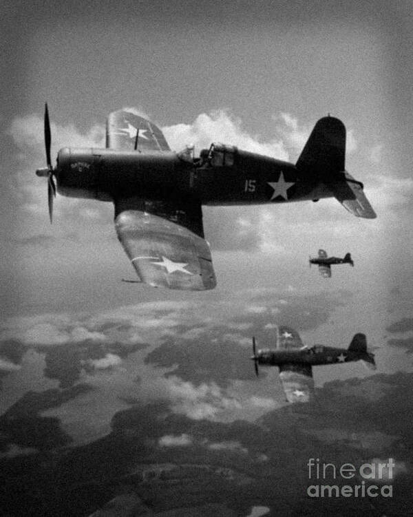 Corsair Poster featuring the photograph Faux WWII Corsair photo by Stephen Roberson