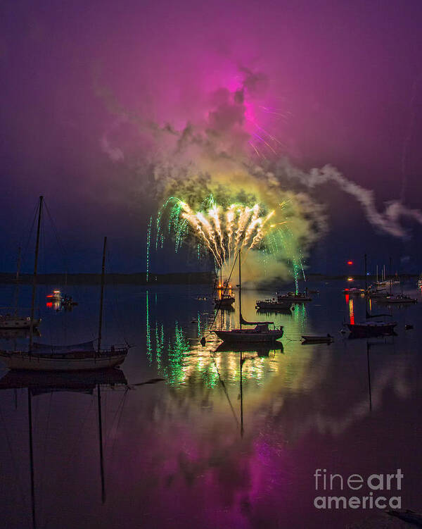 Fireworks Poster featuring the photograph Fireworks And Fog by Mimi Ditchie