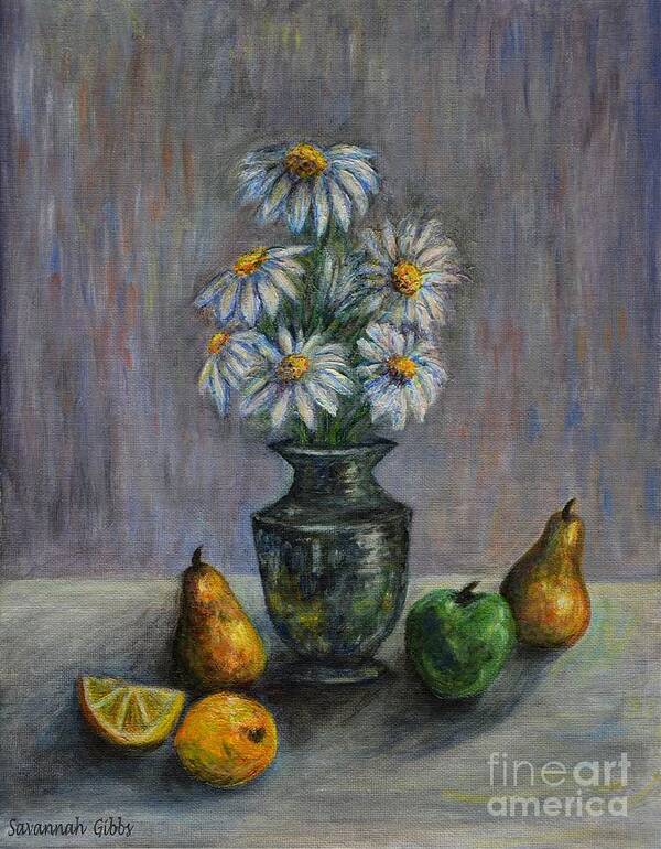 Flowers And Fruit Acrylic Poster featuring the painting Flowers and Fruit by Savannah Gibbs