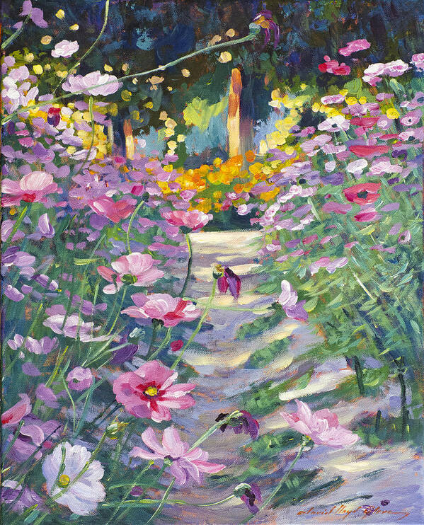 Gardens Poster featuring the painting Garden Path of Cosmos by David Lloyd Glover
