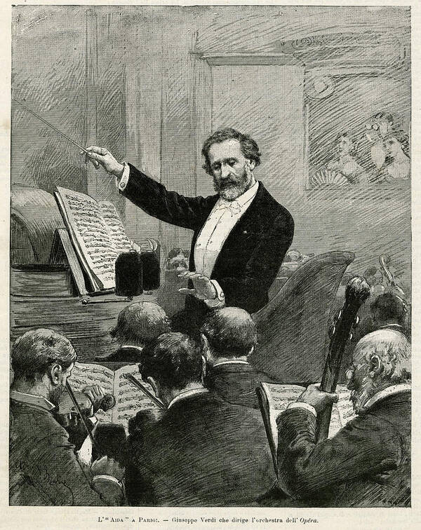 Verdi Poster featuring the drawing Giuseppe Verdi Conducts His Aida by Mary Evans Picture Library