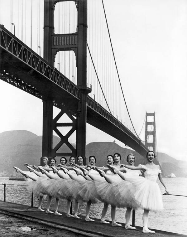 B And W Poster featuring the photograph Golden Gate Bridge Ballet by Underwood Archives