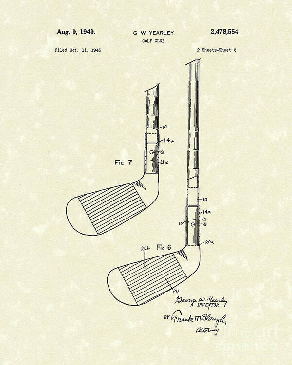 Yearley Poster featuring the drawing Golf Club 1949 Patent Art by Prior Art Design