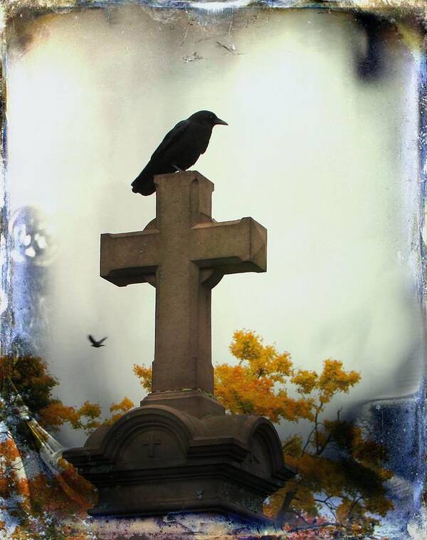Crow On Cross Poster featuring the photograph Gothic Corvidae by Gothicrow Images