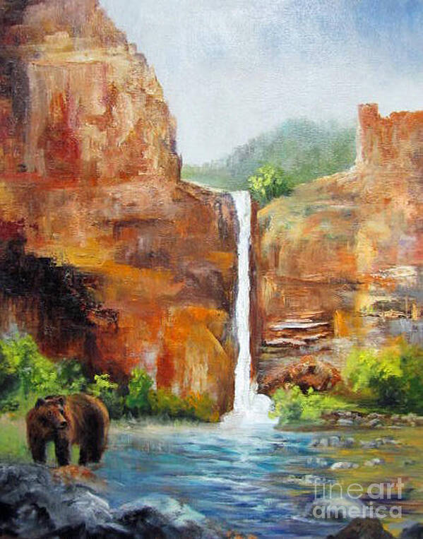 Mountains Poster featuring the painting Grizzly Bear Falls Landscape by Barbara Haviland