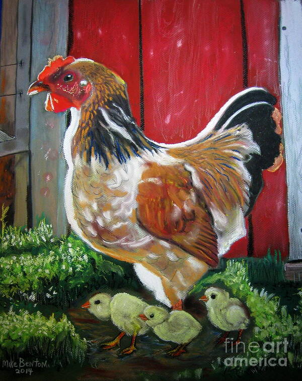 Hen And Chicks Poster featuring the pastel Hen and Chicks by Mike Benton