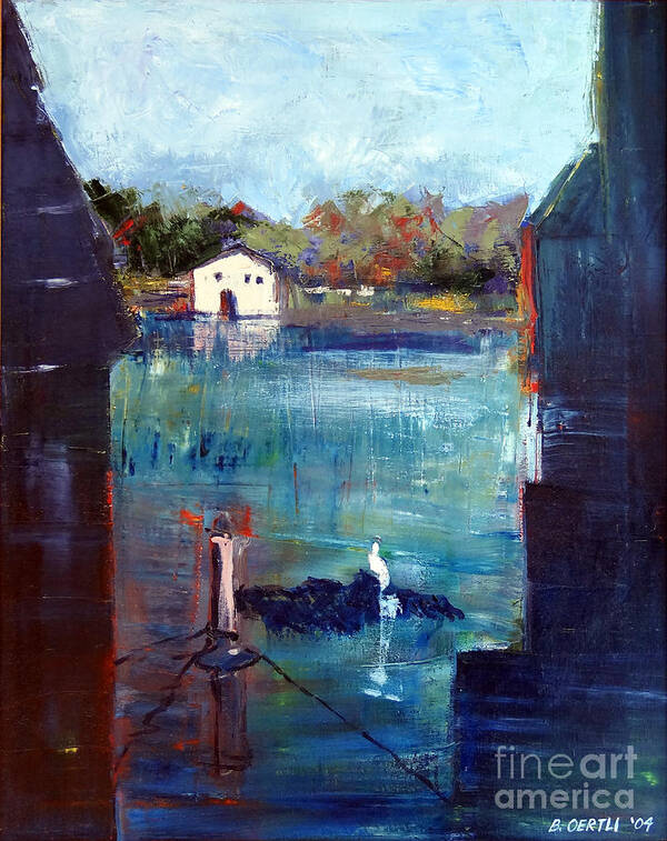 Landscape Poster featuring the painting Houseboat Shadows by Barbara Oertli