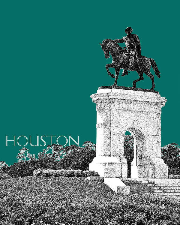Architecture Poster featuring the digital art Houston Sam Houston Monument - Sea Green by DB Artist