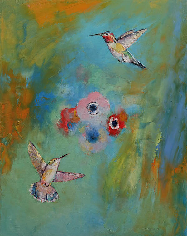 Michael Creese Poster featuring the painting Two Hummingbirds by Michael Creese