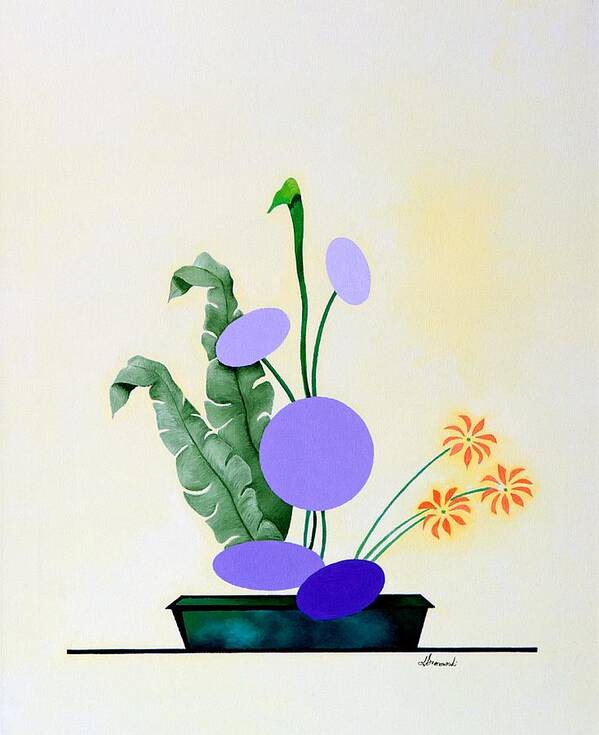 Botanical Poster featuring the painting Ikebana #2 Green Pot by Thomas Gronowski