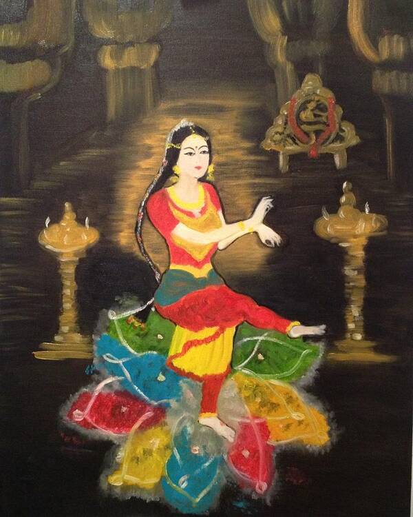 Dancer Poster featuring the painting Indian classical dancer by Brindha Naveen