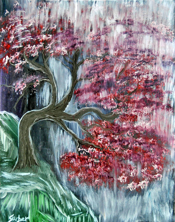 Landscape Poster featuring the painting It Rains on a Tree by Suzanne Surber