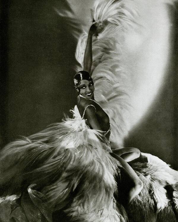 Dance Poster featuring the photograph Josephine Baker Wearing A Feathered Cape by George Hoyningen-Huene