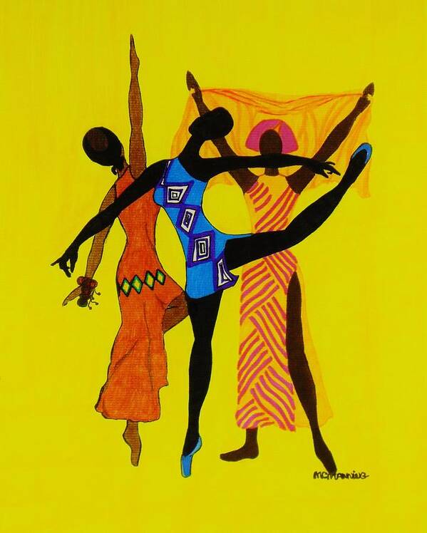 African-american Female Dancers Art Prints Poster featuring the drawing Just Dance by Celeste Manning
