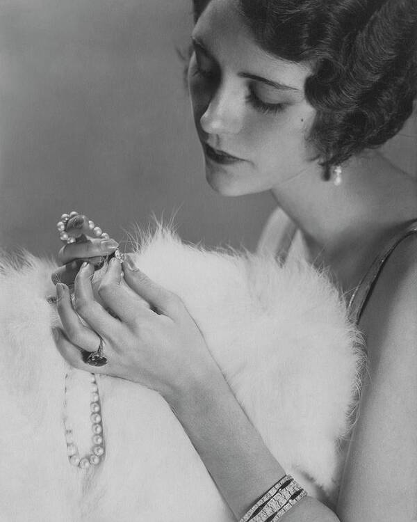 Accessories Poster featuring the photograph Kendall Lee Holding A Pearl Necklace by Edward Steichen